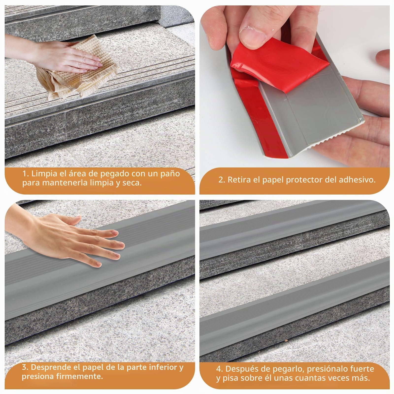 5 metros/10 metros Perfil antideslizante para escaleras, perfil autoadhesivo para escalones, flexible tira de borde de PVC para escalones de goma, cinta de borde para escaleras para interior y