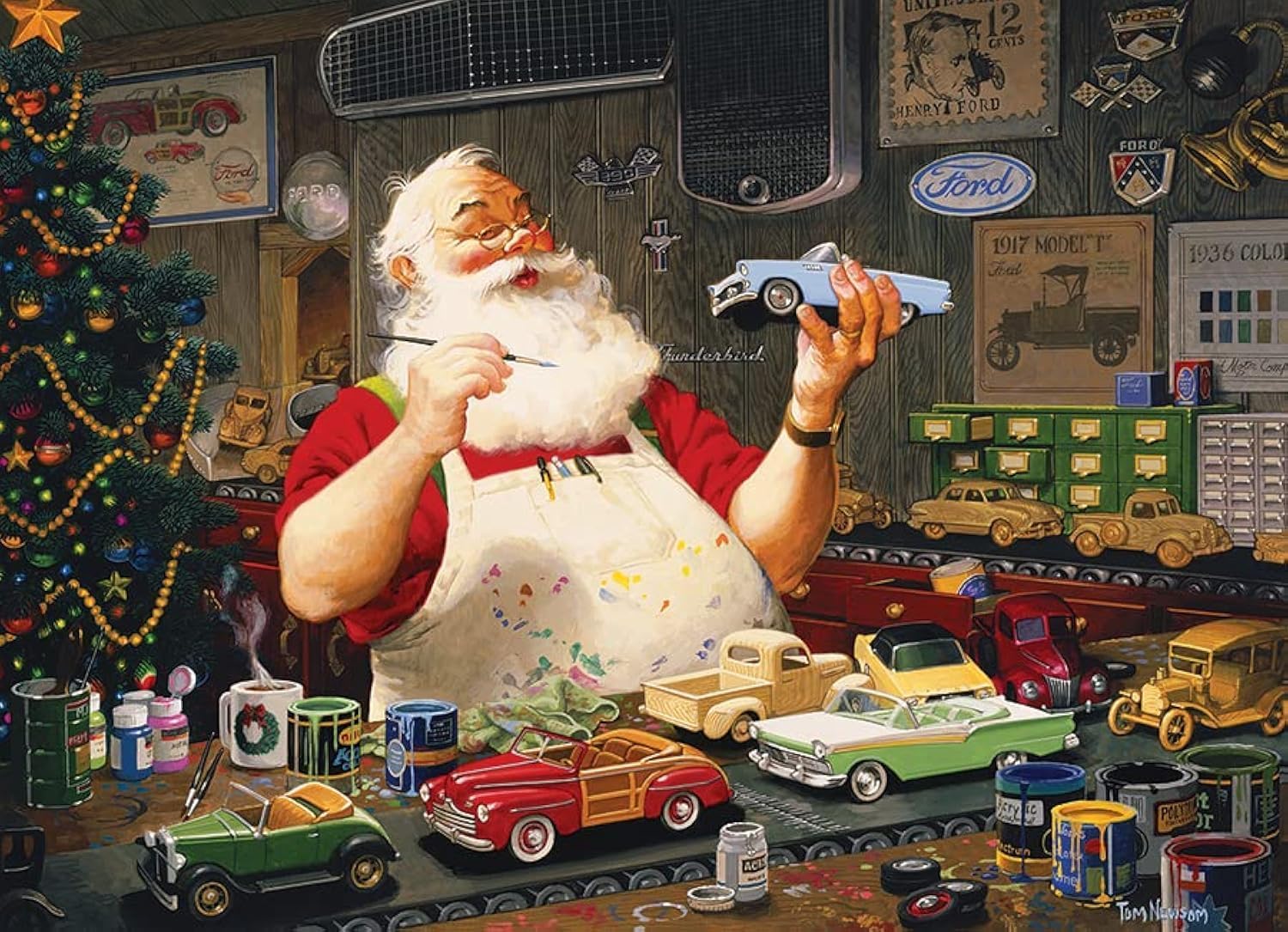 Cobble Hill 1000 Piece Puzzle - Santa Painting Cars - Sample Poster Included