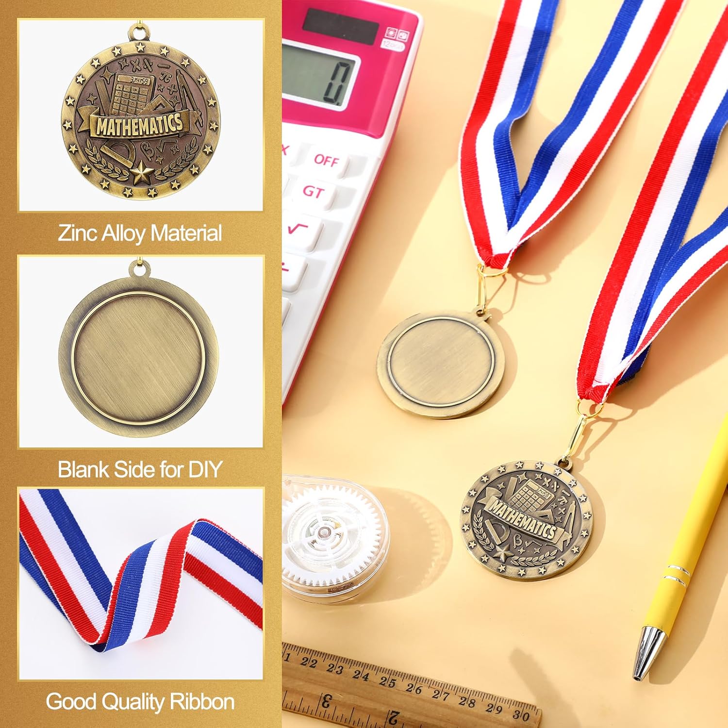 Ecally 30 Pcs 2'' Mathematics Award Medals with Neck Ribbons Math Excellence Trophy for Students Funny Winner Team Medals for Sports Competition Party Participation Gift Decoration