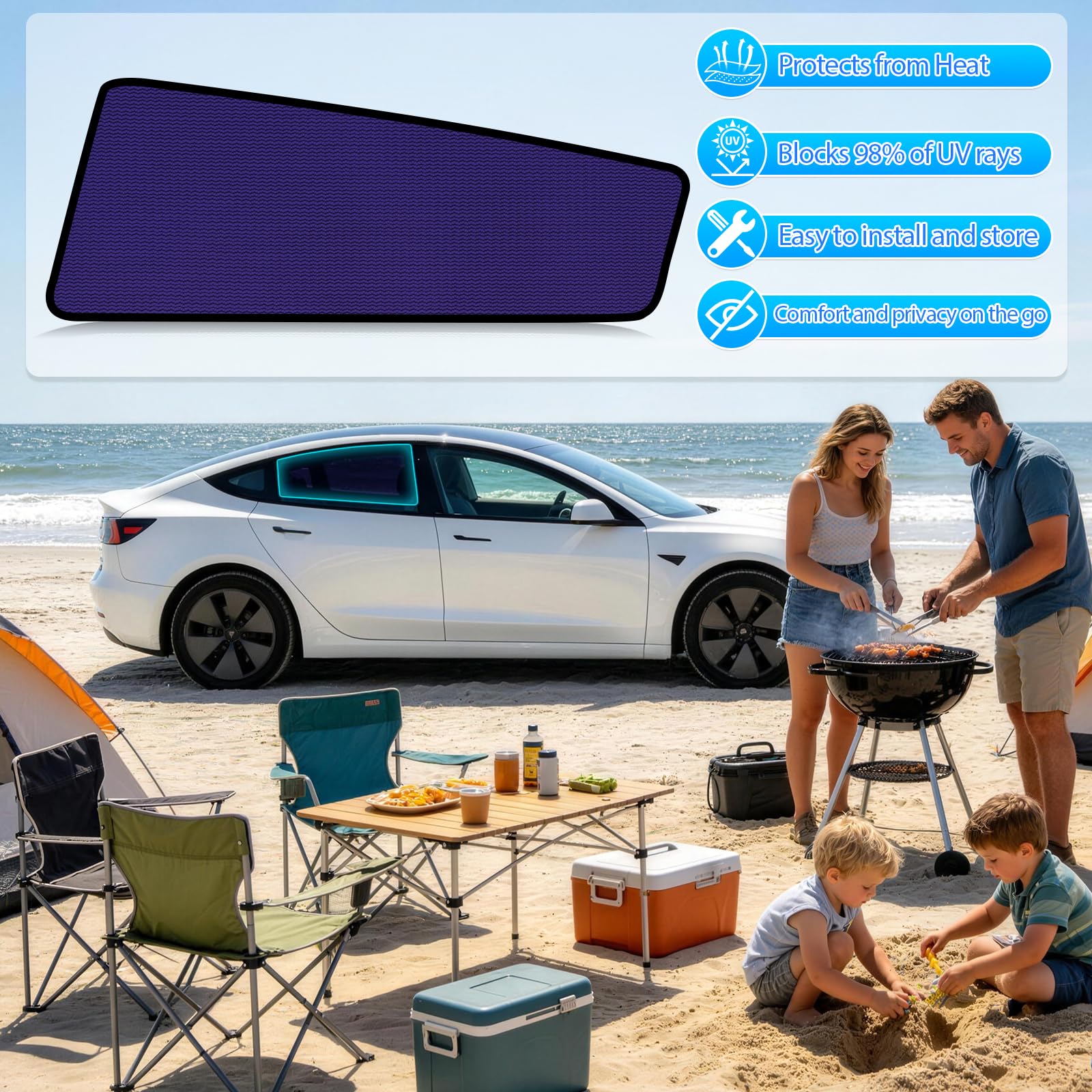 ZATOOTO Lot de 2 pare-soleil pour Tesla Model 3 Highland 2024-2026, montage facile, occultant et brise-vue pour voiture bébé, pare-soleil pour vitre latérale arrière