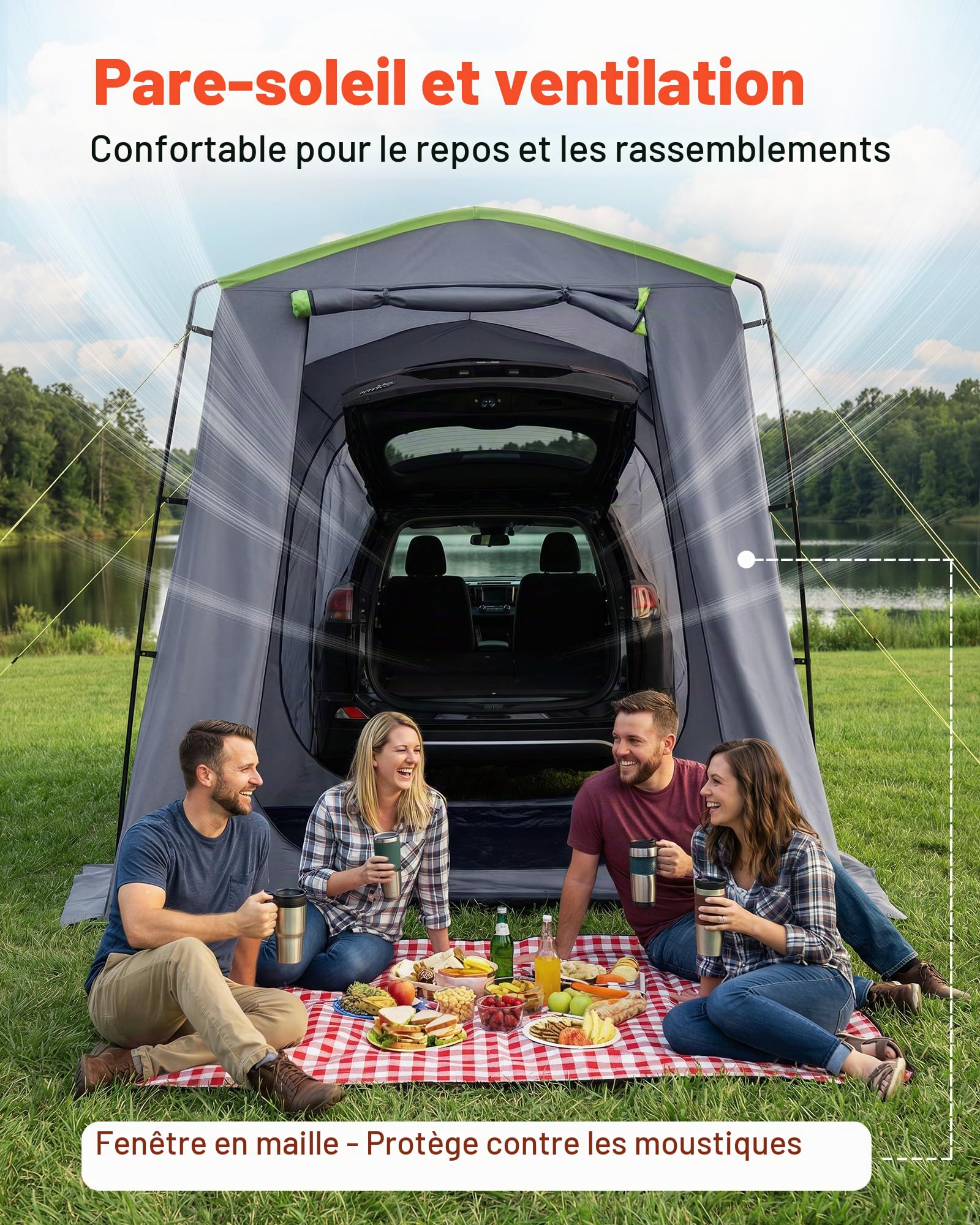 VEVOR Grand 3 Saison SUV Tente pour 5-8 Personnes, Tente de Lit Camion, Vert, Aluminium Pologne, Imperméable PU2000mm, Auto Camping, Randonnée