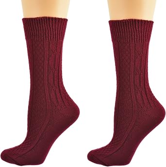 2-Pair Pack Womens Warm Cable Knit Crew Socks Soft Thermal Acrylic Winter Boot Socks - Cozy Cabin & Lounge Sock - Size 4-10