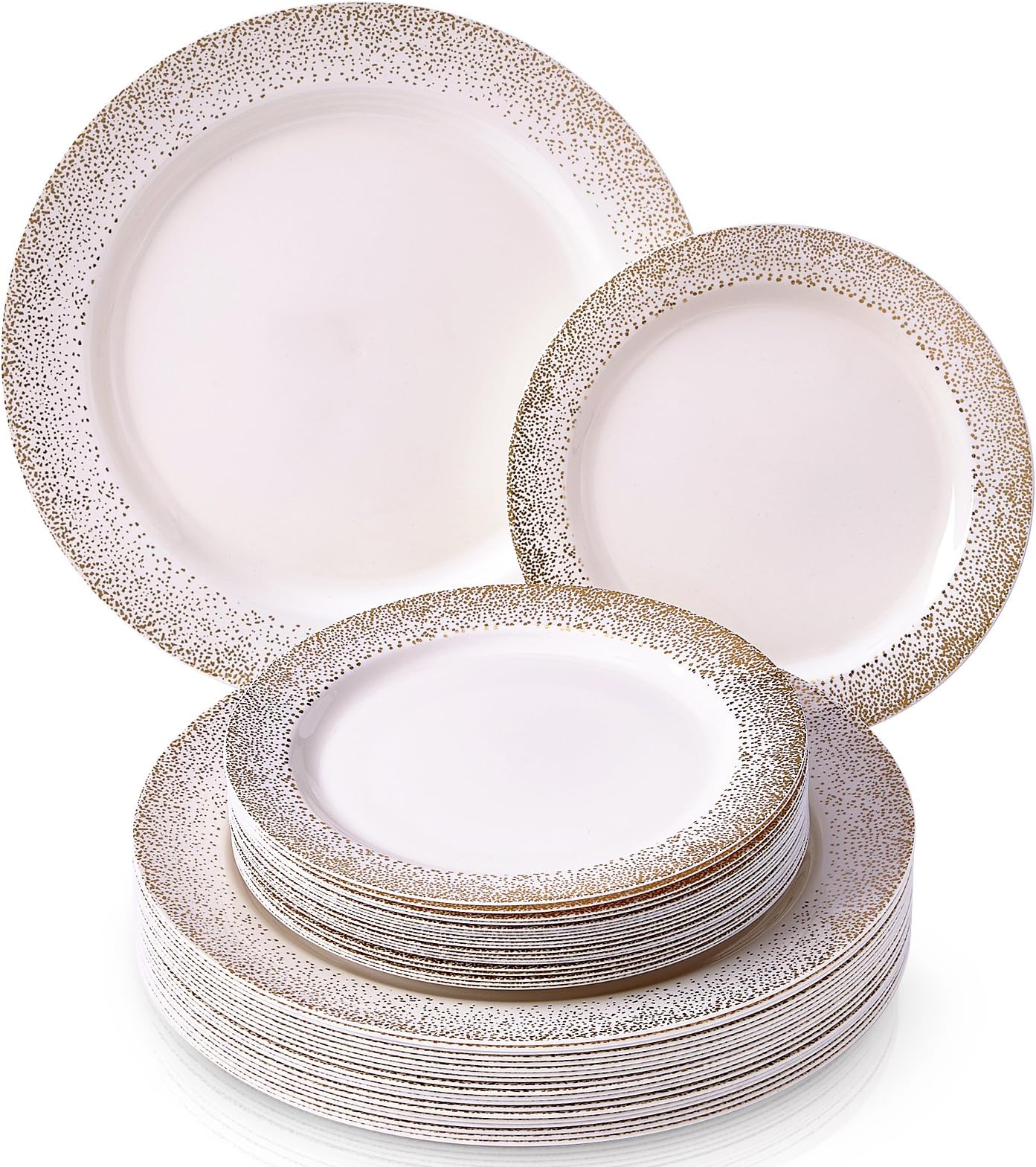 Silver Spoons Party Disposable 40 PC DINNERWARE Set Dinner Side Plates | Heavy Duty Plastic Dishes | Elegant Fine China Look | for Upscale Wedding and Dining, 20 Servings, Gold