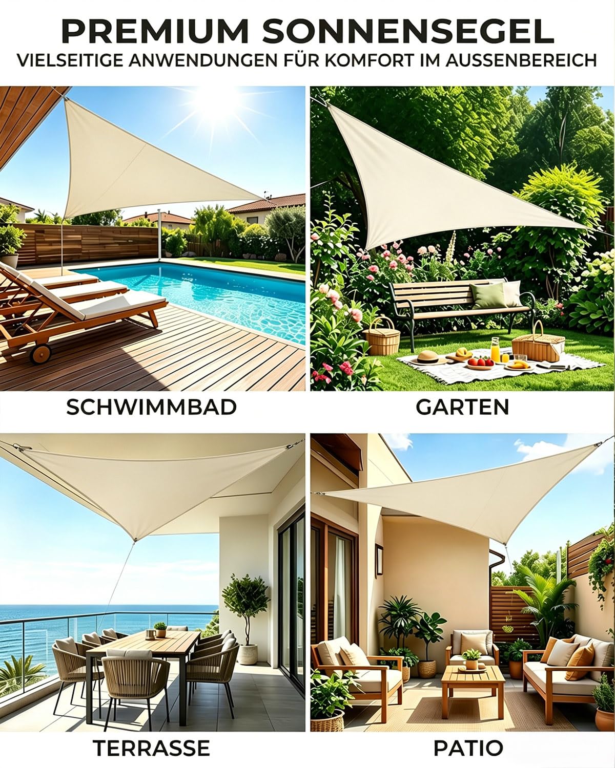 Tenda parasole triangolare, 3 x 4 x 5 m, impermeabile, protezione solare e antivento, in HDPE di alta qualità, resistente alle intemperie, traspirante, con 95% di protezione UV, antistrappo, con set