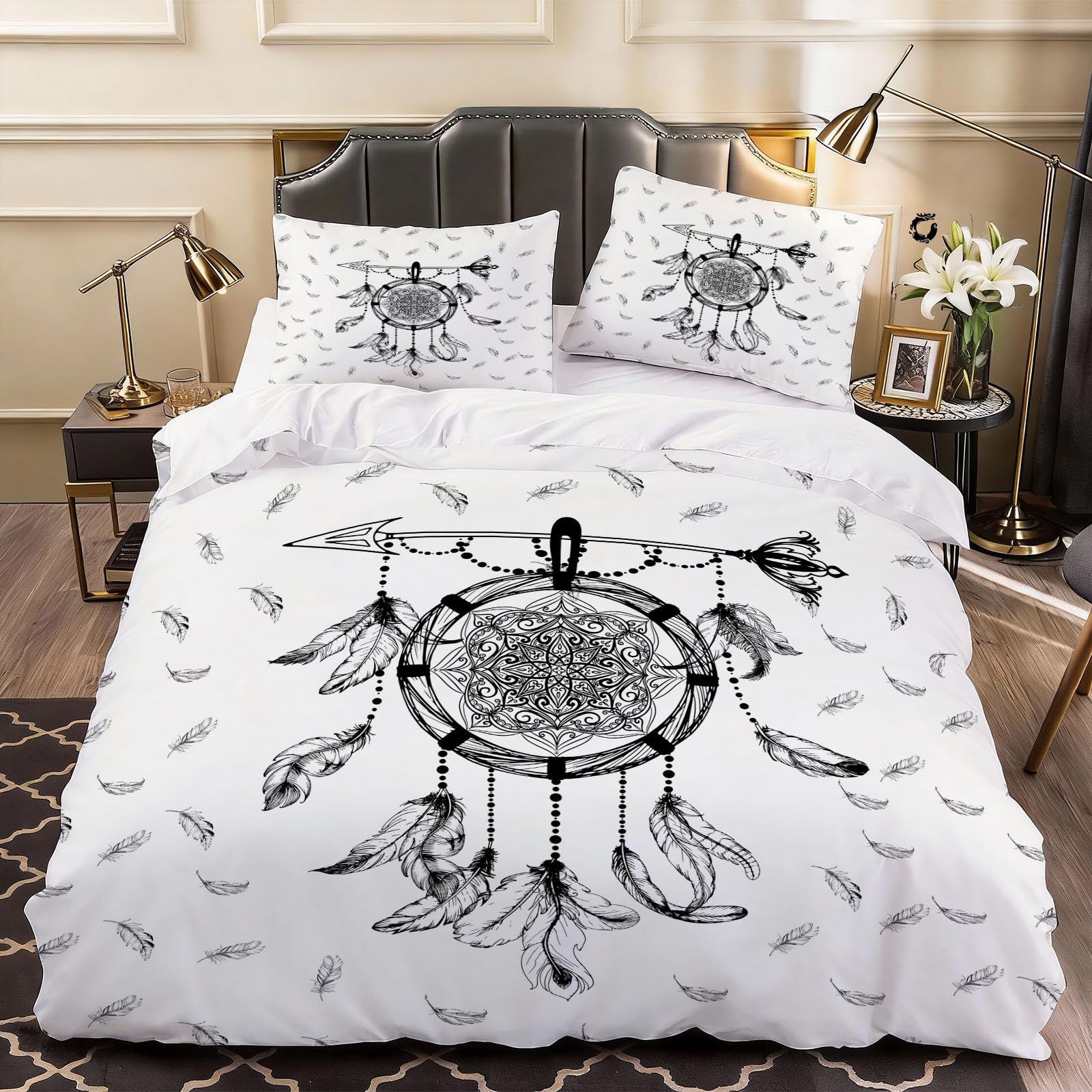 3D Cartoon Feather Duvet Cover Line Bedding Super King Bed Set, Soft Microfiber Comforter Cover Printed with Zipper Closure Quilt Coverr 260x220 cm and 2 Pillowcases