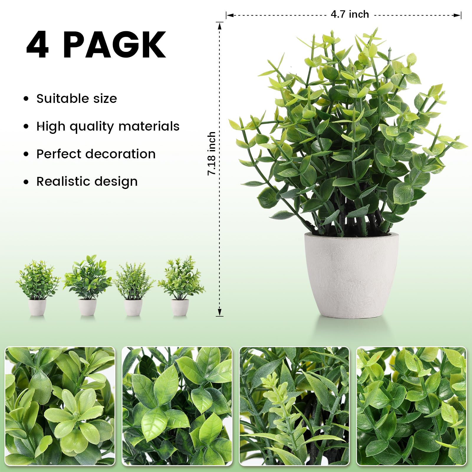 FAVOWREATH Paquete de 4 Plantas Falsas de cerámica, Mini Plantas Artificiales en Maceta para decoración del hogar, Oficina, decoración de habitación, decoración de Granja, decoración de Mesa de