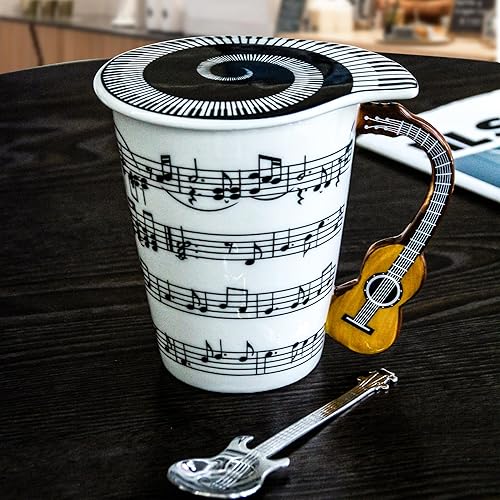 Miniatura 2 de Taza de café de guitarra con tapa temática de música fresca, diseño de mango de guitarra y cuchara de guitarra, gran regalo para profesores de