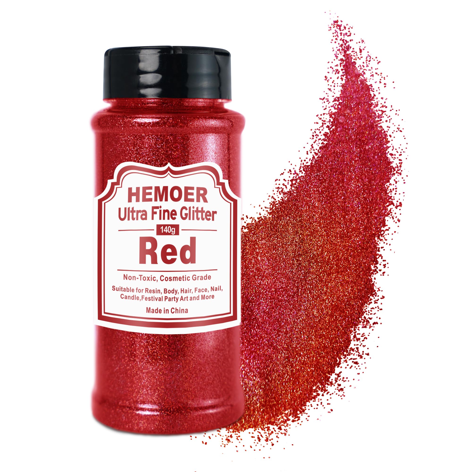 HEMOER Roja Purpurina holográfica ultrafina 140g, Purpurina en polvo iridiscente metálica para Manualidades, Vasos, Resina, artes de pintura, Epoxi, Cosméticos