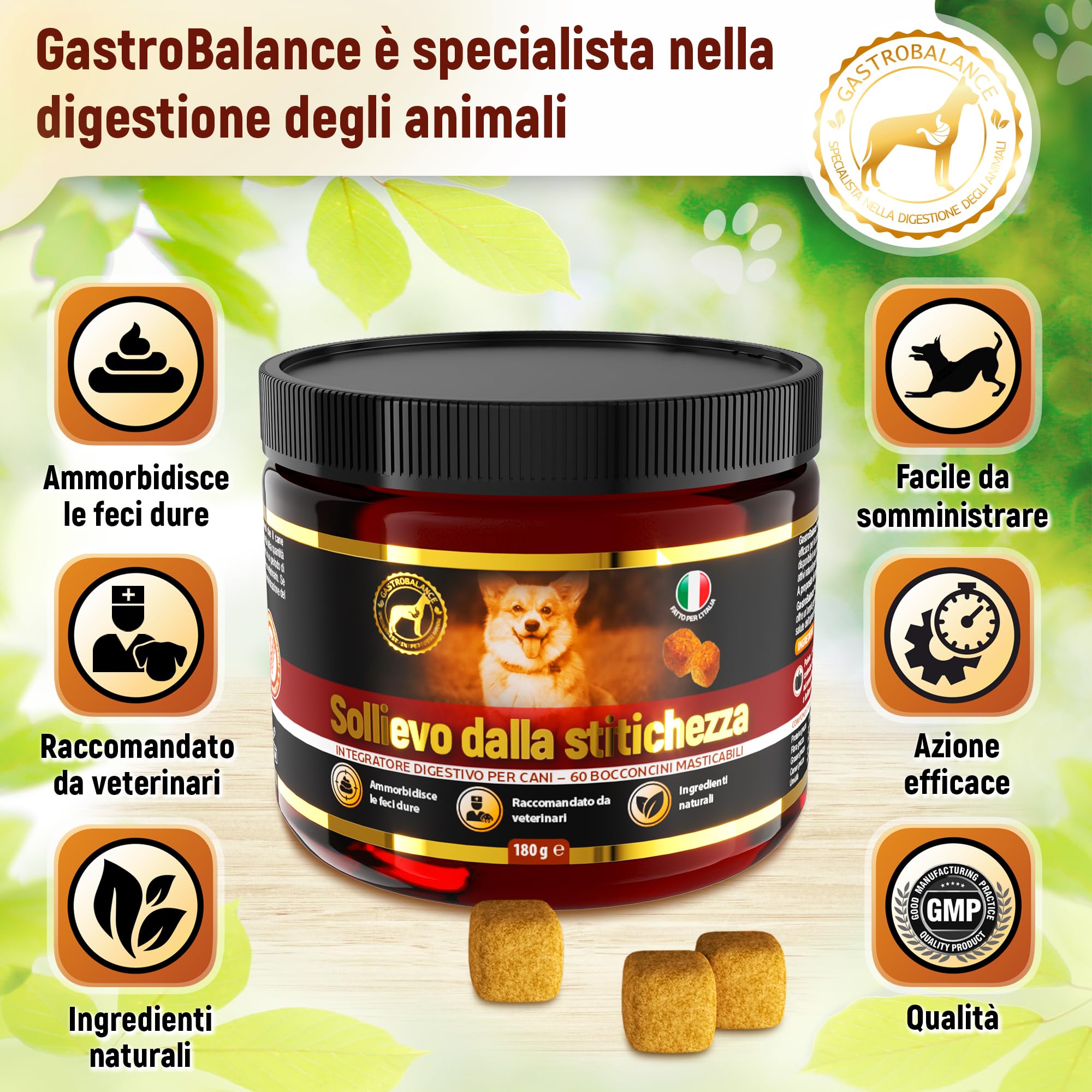 Sollievo contro Stitichezza Cane - 60 bocconcini masticabili lassativi per la stitichezza per i cani