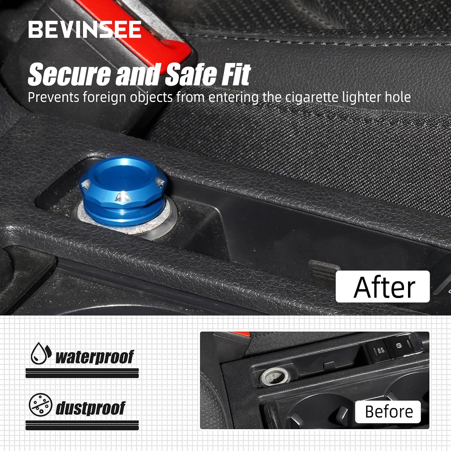 Bevinsee Aluminum Car Cigarette Lighter Plug Cover Compatible with Automotive Vehicles Boats with Standard 12 Volt Power Source