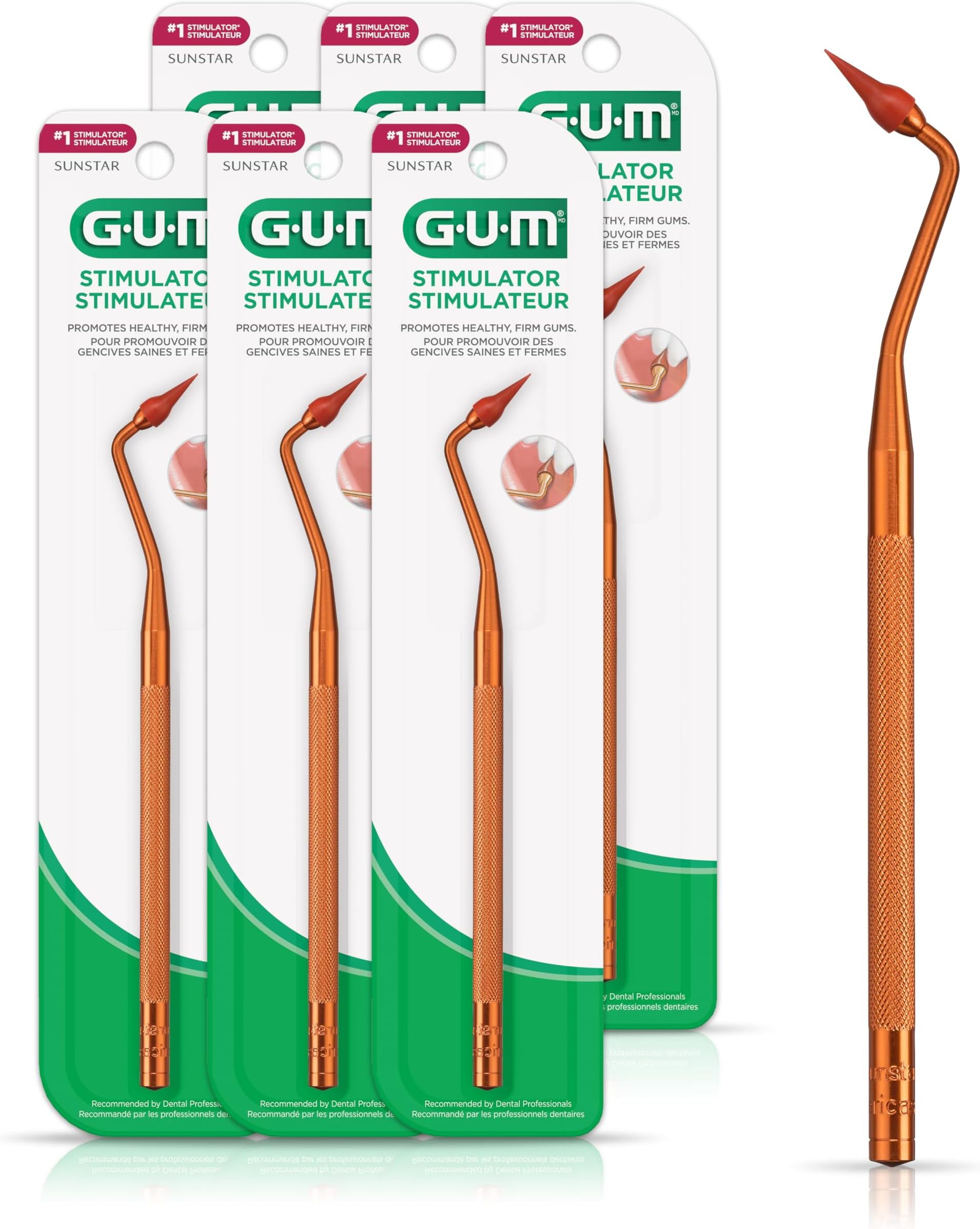 GUM Stimulator Permanent Handle with Rubber Tip (Pack of 6)