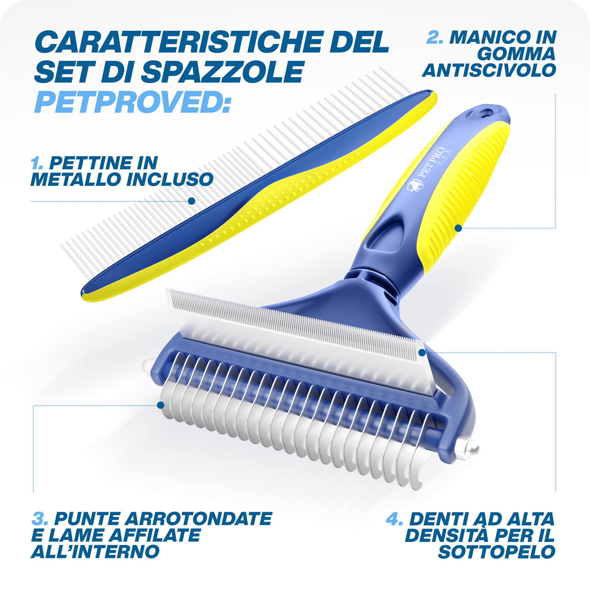 PETPROVED Spazzola per Cani Pelo Lungo Medio 2in1 Sottopelo Spazzola Cani Gatto Pelo Lungo Avanzate Doppia Faccia Spazzole per Gatti Medio