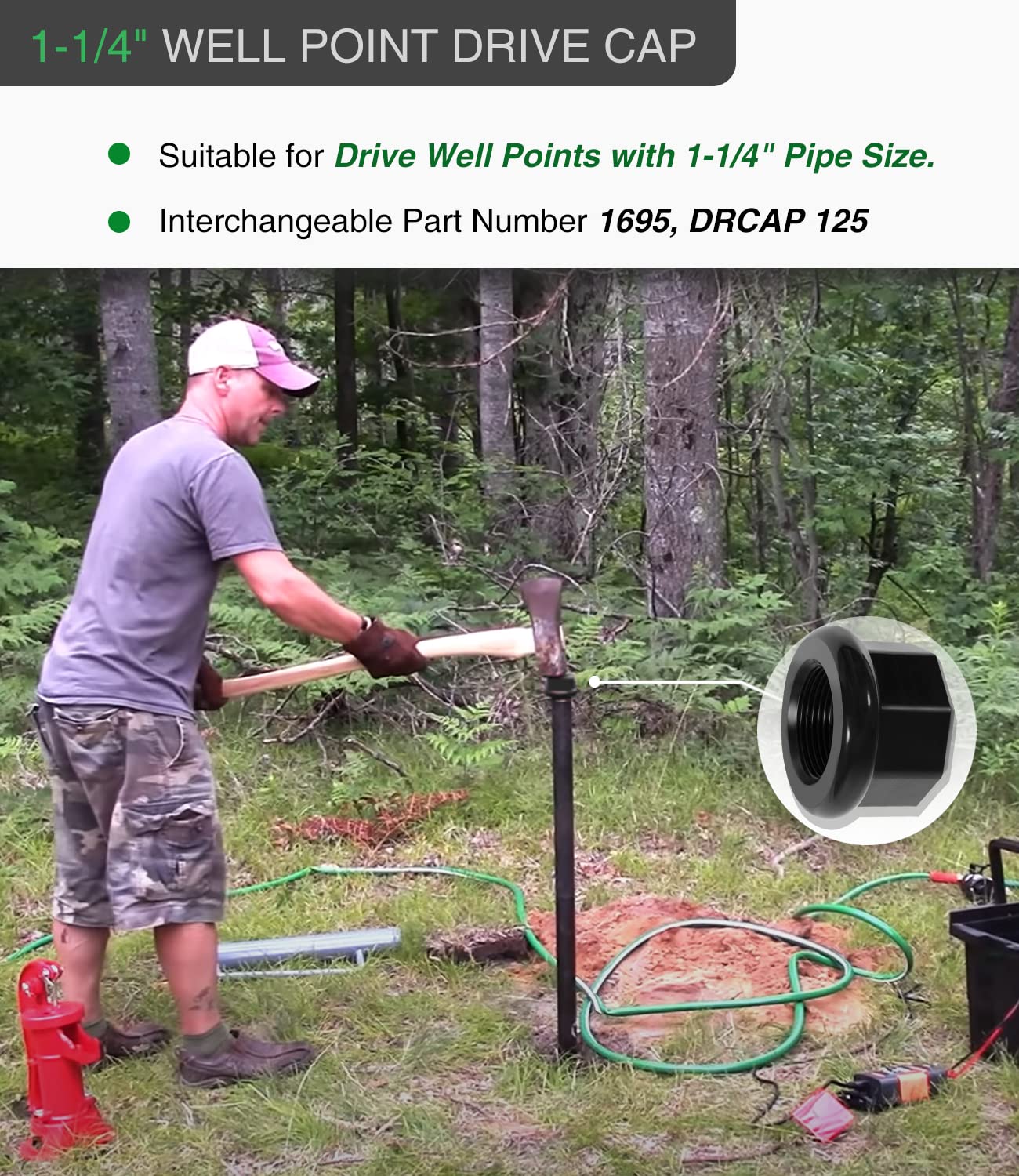 Well Drive Point Kit – 1-1/4" Stainless Steel Well Point + 5 Galvanized Pipes, Couplings & Drive Cap – For Shallow Sand Point Wells In Soft Soil