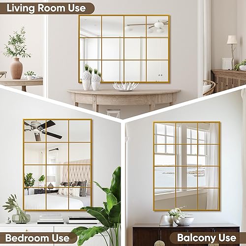 Miniatura 7 de Suidia Espejo de pared, rectangular de 24 x 36 pulgadas, espejos decorativos para ventana, marco de metal, decoración de pared de granja, espejo de