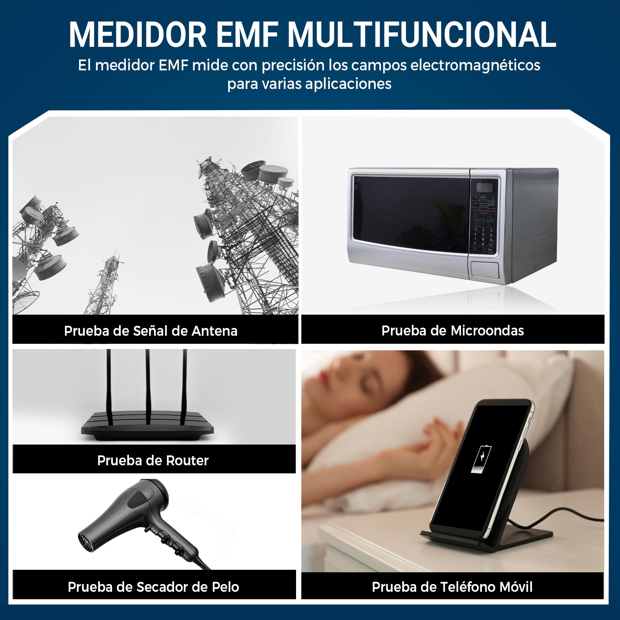 Détecteur EMF, Détecteur de Champ électromagnétique Portable avec écran LCD numérique, Adapté aux inspections EMF à Domicile et en extérieur et à la Chasse aux fantômes - Bleu