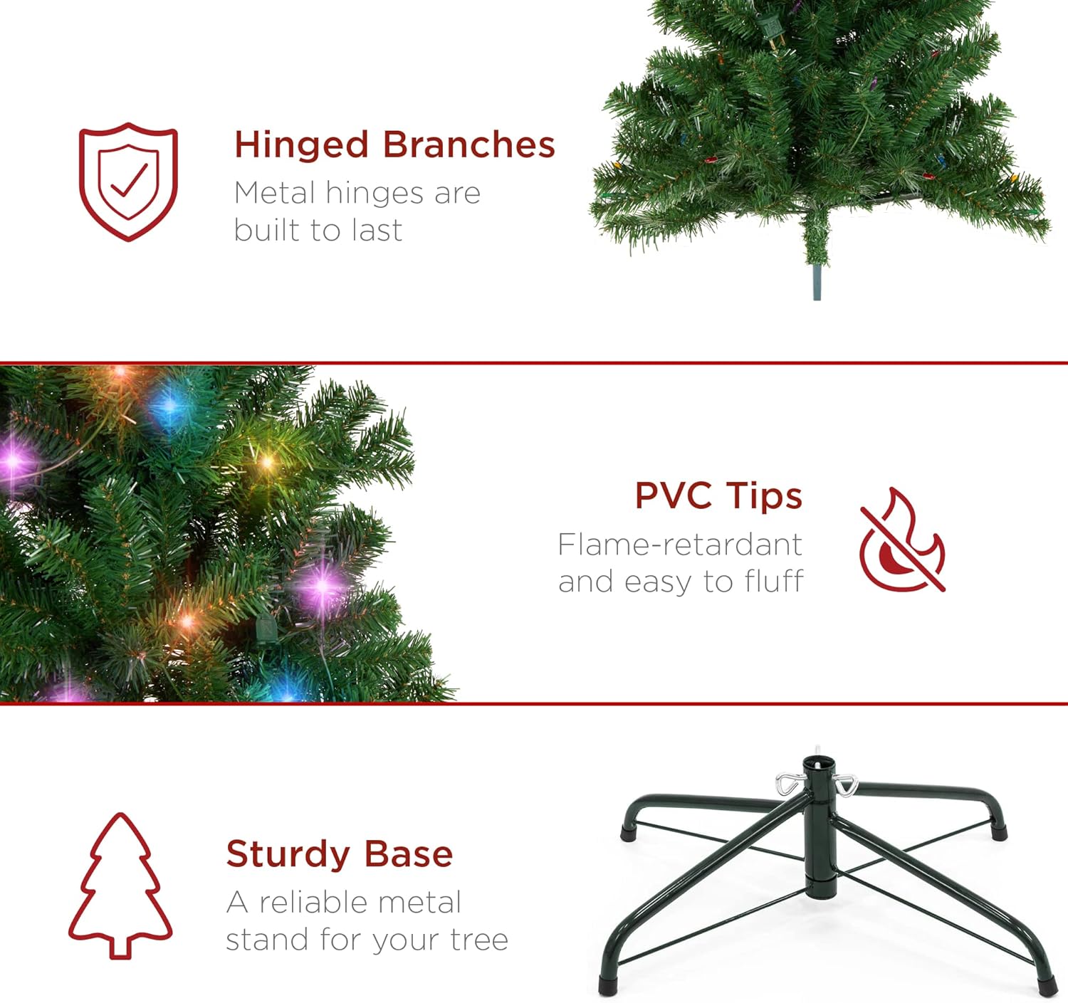 Best Choice Products Prelit Artificial Christmas Tree, 6ft Premium Lighted Realistic Spruce Holiday Décor w/Multicolor LED Lights, Easy Assembly