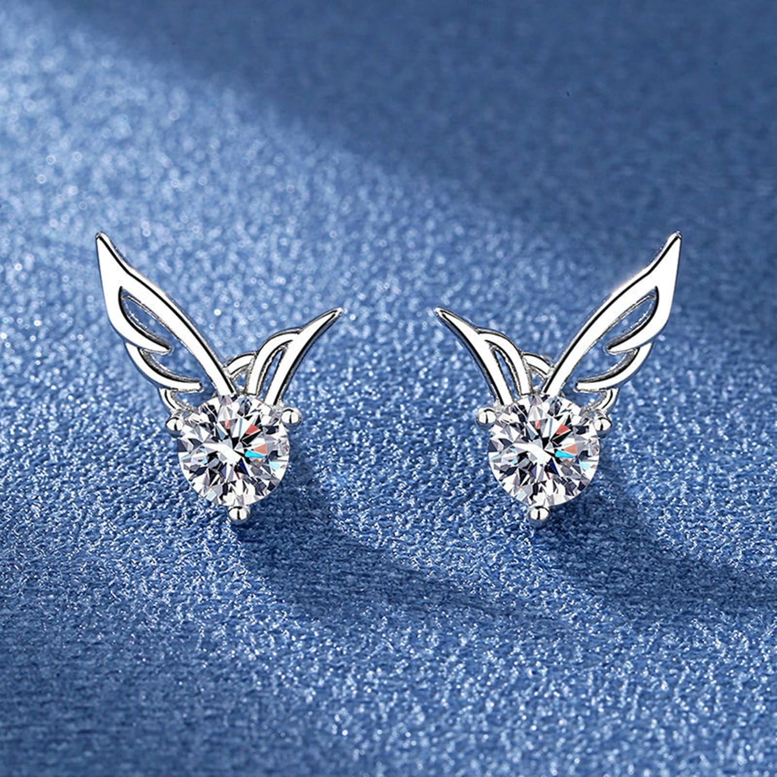 Beydodo Orecchini in oro bianco 750 585 375 vero oro da donna, a forma di ali d'angelo con moissanite, orecchini da sposa senza nichel