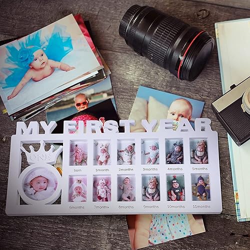 Miniatura 10 de Portarretratos de bebé mi primer año, marco de fotos de recuerdos para niñas, niños, kit de impresión multifoto, marco de baby shower, cumpleaños