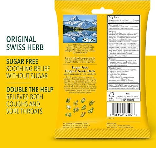 Miniatura 3 de Ricola Gotas de hierbas naturales originales sin azúcar, 19 unidades, supresor de la tos y gotas para aliviar la garganta con mentol de origen