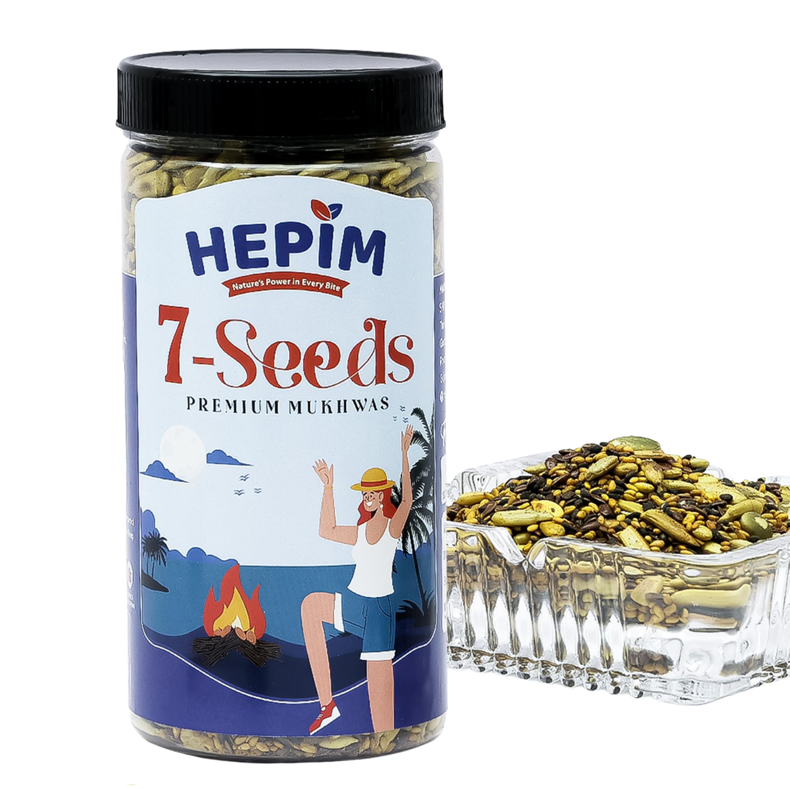 HEPIM 7-Seeds Premium Mukhwas - Healthy Roasted Seed Mix | Nutrient-Rich Mouth Freshener & Digestive After-Meal Snack | Mix of Sunflower, Pumpkin, Flax, Sesame, Melon, Watermelon & Fennel Seeds | 100% Natural & Crunchy-image-25