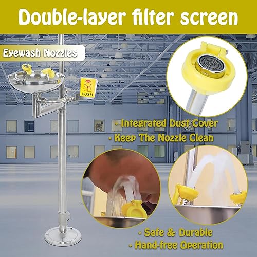 Miniatura 3 de lukar Estación de lavado de ojos de ducha de emergencia, estación de ducha de lavado de ojos de acero inoxidable 304, estación de lavado de ojos