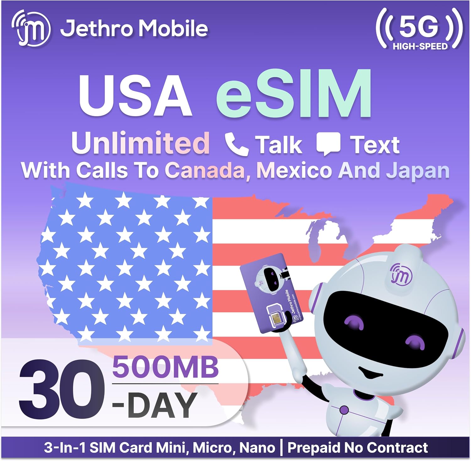 Jethro Mobile eSIM – Unlimited Talk & Text with 500MB High-Speed Data | 30-Day Prepaid Plan for Kids, Students & Feature Phones | No SIM Card Needed