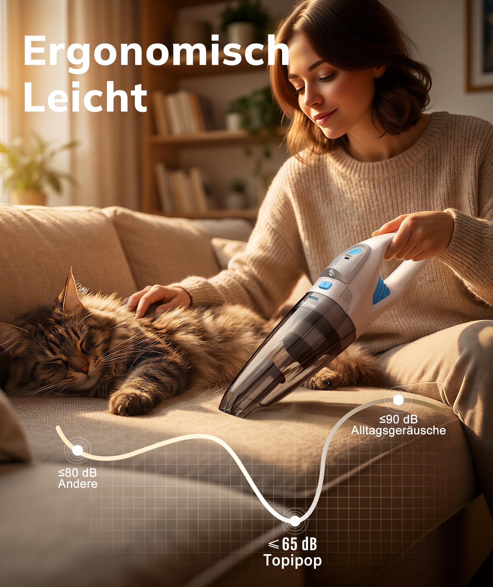 Topipop Aspirabriciole Senza Fili,Aspirapolvere Auto con Potenza di Aspirazione Elevata di 25KPa,Handheld Vacuum Cleaner Portatile con Filtro HEPA per Leggero per Peli di Animali,Tappeti,Casa (Nero)