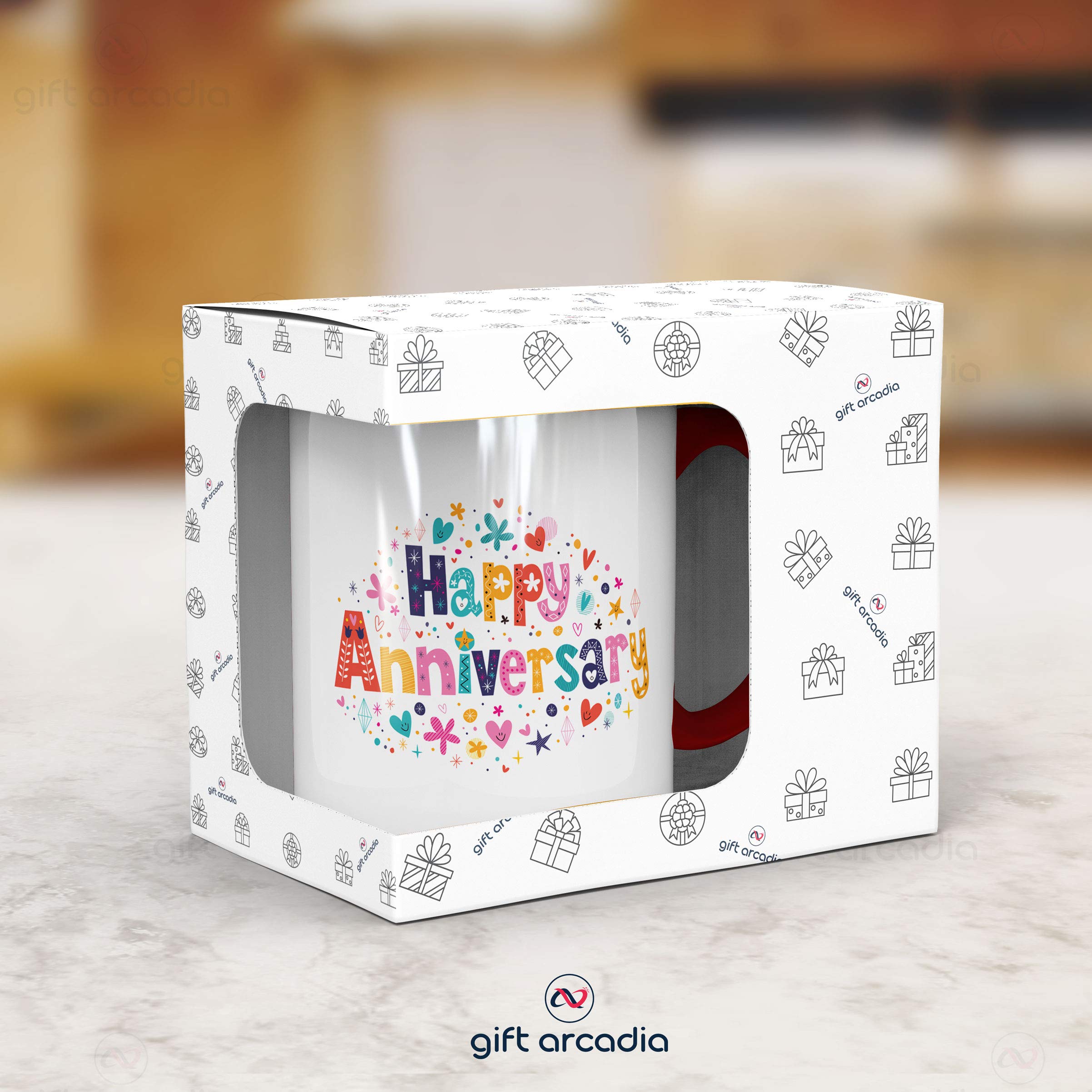 Gift Arcadia Ceramic Happy Anniversary Coffee Mug - 2 Pieces, Red, 330ml (A308) 4