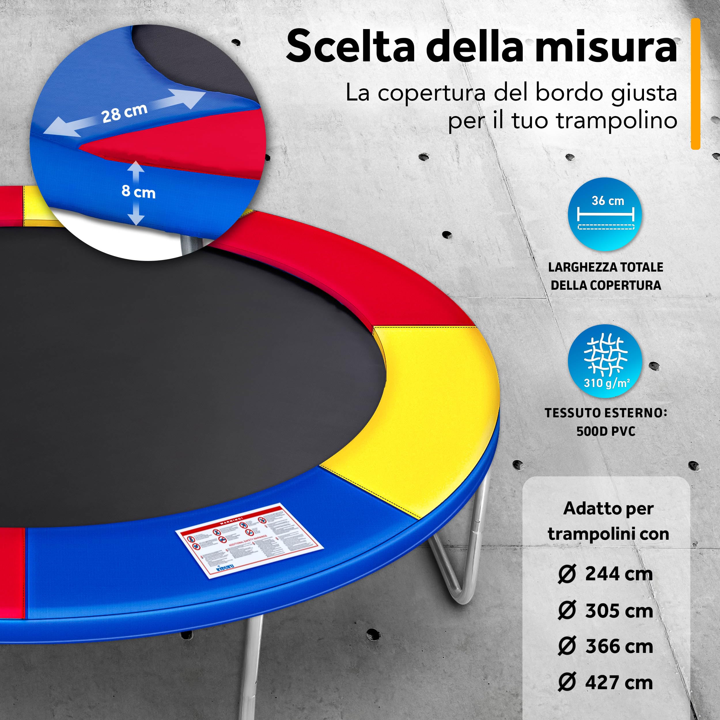 KIDUKU® Copertura Bordo Imbottitura Protettiva per Cornice Trampolino Bordo Protezione Elastico Giardino 244 305 366 427 cm