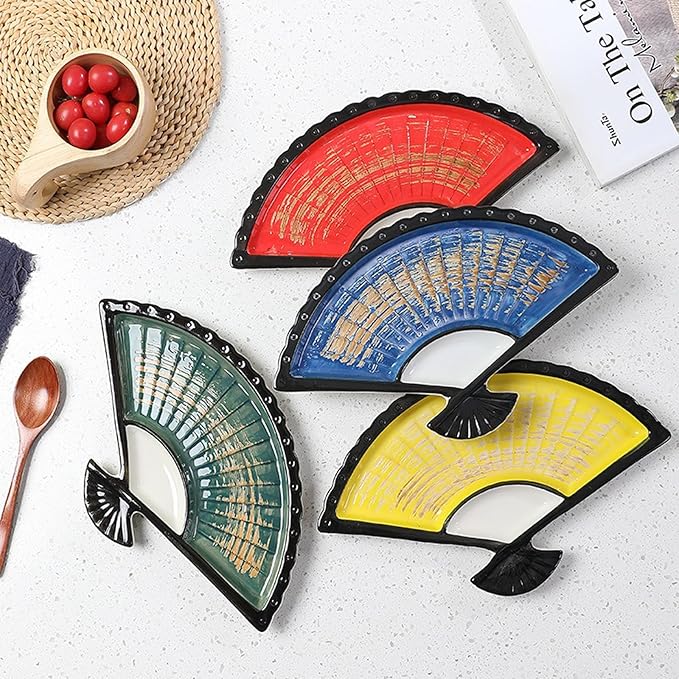 Plato de porcelana en forma de abanico, estilo japonés, apto para microondas y lavavajillas miniatura 4