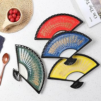 4PCS Fan Shaped Porcelain Plate, Japanese Style Large Sushi Serving Tray, Ceramic Sushi Plate Set, Food-Safe Materials, Microwave/Oven/Freezer/Dishwasher Safe Red