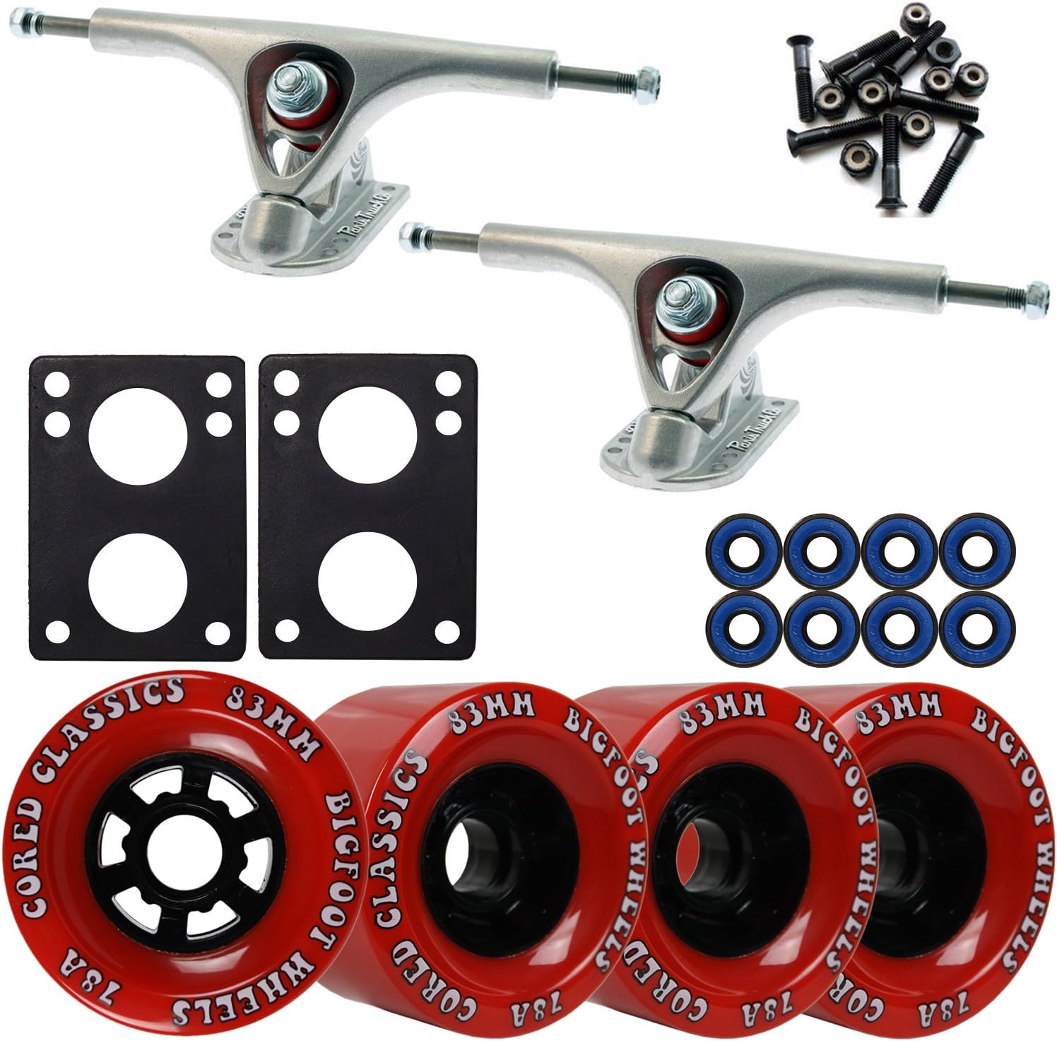 TGM Skateboards Paris 180 Raw Longboard Trucks Wheels Package Bigfoot 83mm Cored Classics Red