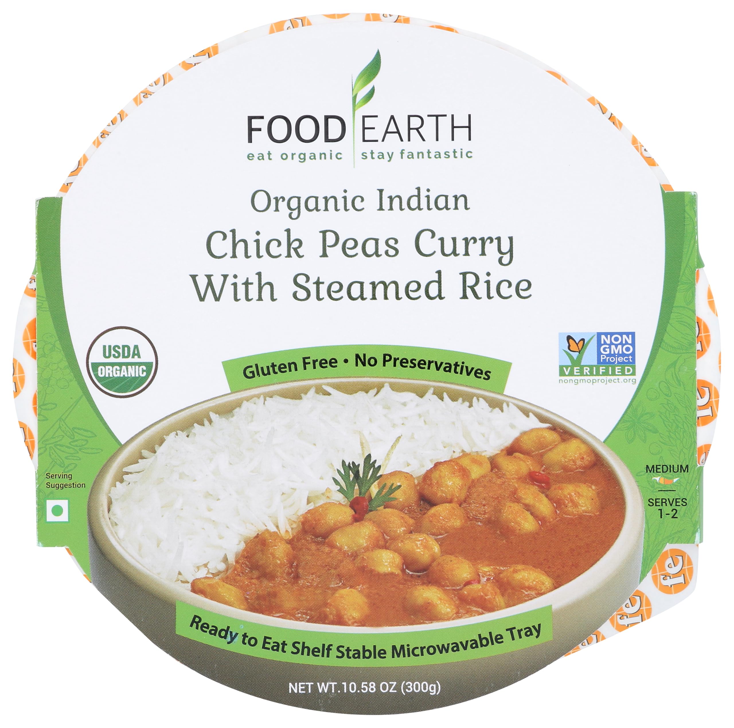 Food EarthFood Earth Ready-to-Eat Indian Chickpeas Curry with Steamed Rice – Organic, Vegan, Gluten-Free, Microwavable Meal (Pack of 6 x 10.58 oz)USDA Organic