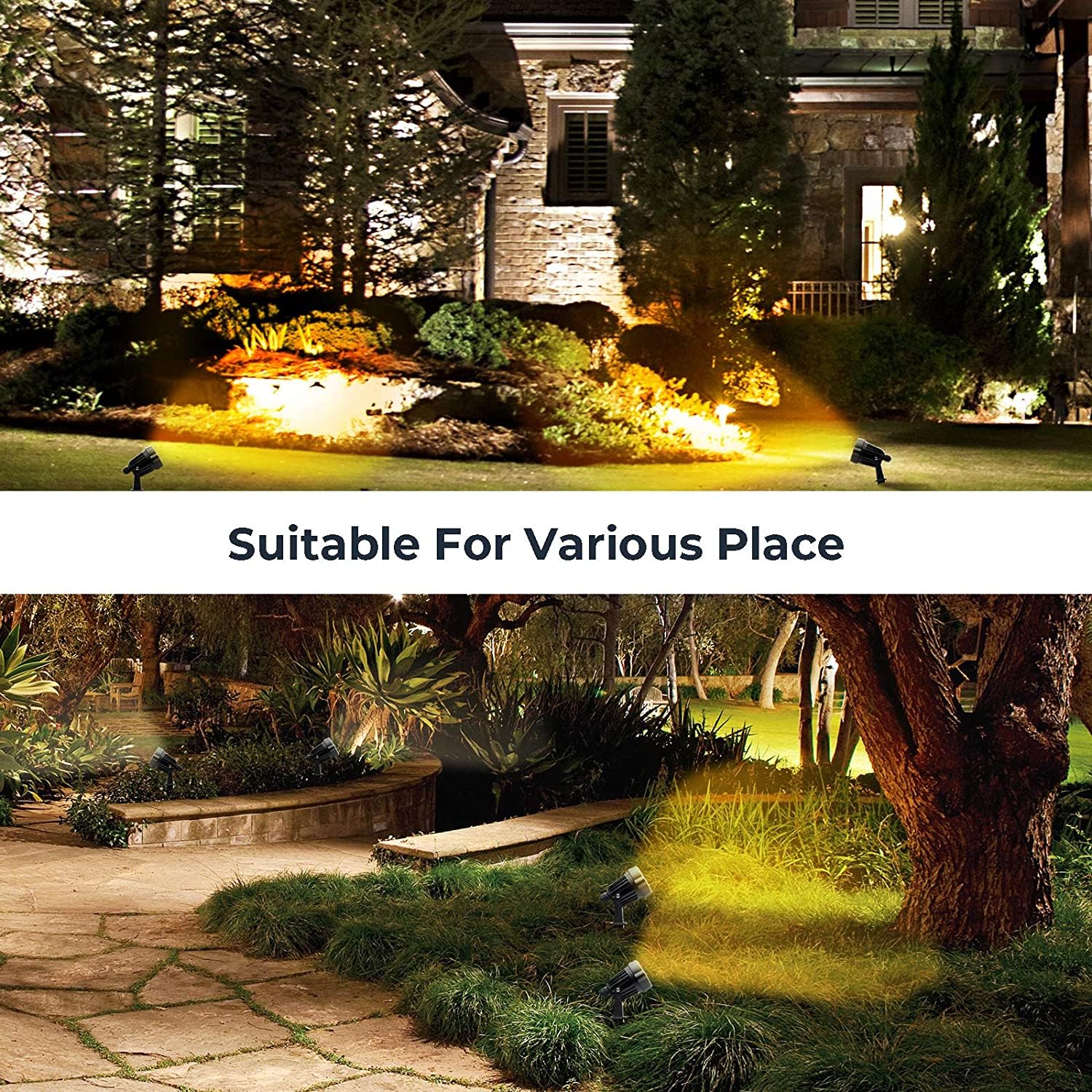HANNAHONG 2-Pack 5W LED Landscape Spotlights - Up Down Lighting With Spiked Stand & Base