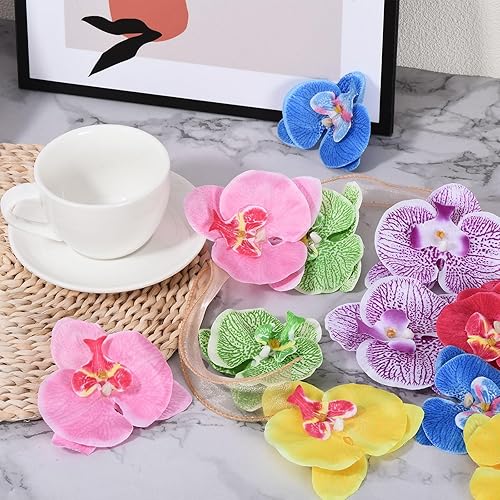 Miniatura 6 de PATIKIL Cabezas de orquídeas artificiales de 3.5 pulgadas, paquete de 20 cabezas de orquídea mariposa falsa de seda Phalaenopsis para decoración de
