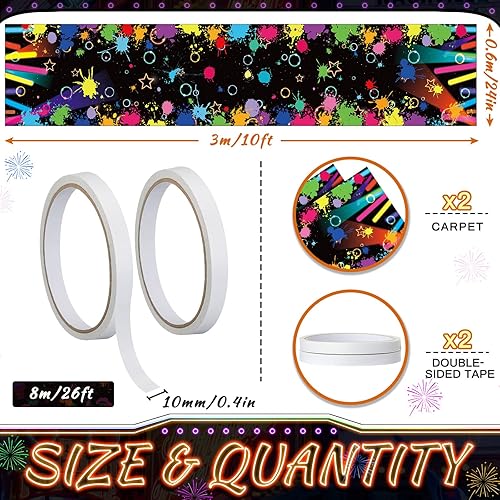 Miniatura 3 de Fabbay Alfombra de neón para decoración de fiesta, que brilla en la oscuridad, alfombra de los años 80, alfombra de pasillo de neón iluminada, pista