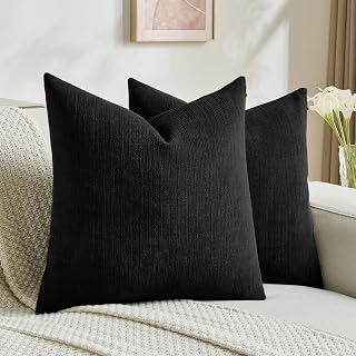Ystyle Chenille Cushion Covers 60x60 2 Pieces, Decorative Square Cushion Covers With Relief Axe Pattern, Breathable Washable Modern Soft Pillow Shell, For Sofa Home Car And Bedroom, Black