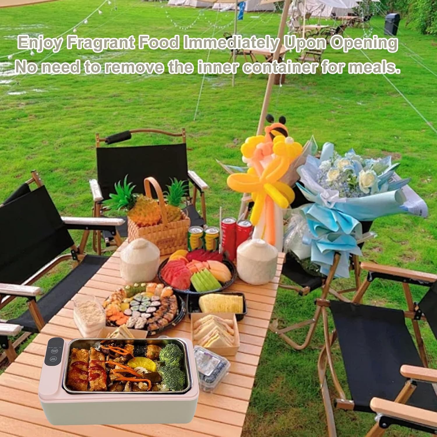 Generic 電動ランチボックス、1L 40Wバッテリー駆動ポータブル食品暖かいベントボックス、304ステンレス鋼容器大人、子供、