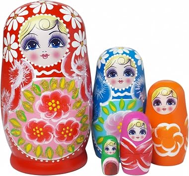 Russian Dolls, Set of 5 Russian Matryoshka Dolls - Hand-Painted Sunflower Wooden Nesting Toys, Red, 4.33 Inch Doll Matryoshka for Kids