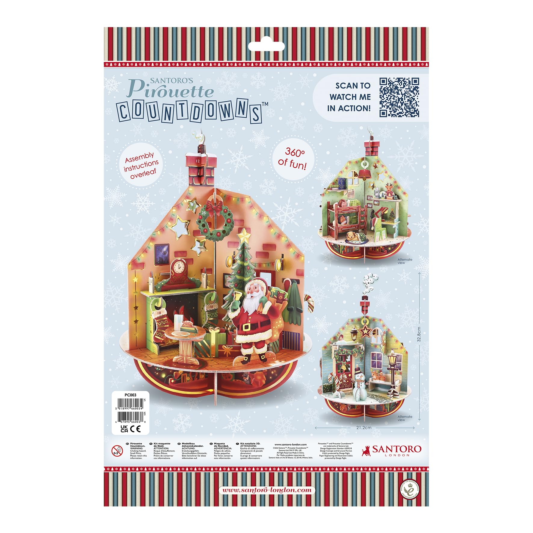 Calendario de Navidad con cuenta regresiva Santoro Pirouette, desplegable en 3D, adorna los pasillos, 25 piezas diferentes para cada día, regalo de cuenta regresiva de Navidad para niños y adultos | C