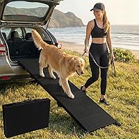 Lesguyor 71" x 18.7" Extra Long Folding Aluminum Dog Car Ramp for Large Dogs up to 250 lbs - SUV Truck High Bed