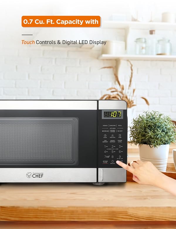 COMMERCIAL CHEF 0.7 Cubic Foot Microwave with 10 Power Levels, Small Microwave with Push Button, 700W Countertop up to 99 Minute Timer and Digital Display, Stainless Steel by Commercial CHEF - Image 6