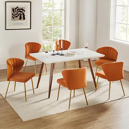 Miniatura 7 de HULALA HOME Sillas de comedor de terciopelo, naranja, silla decorativa moderna y pequeña sin brazos con patas de metal dorado, elegante silla de