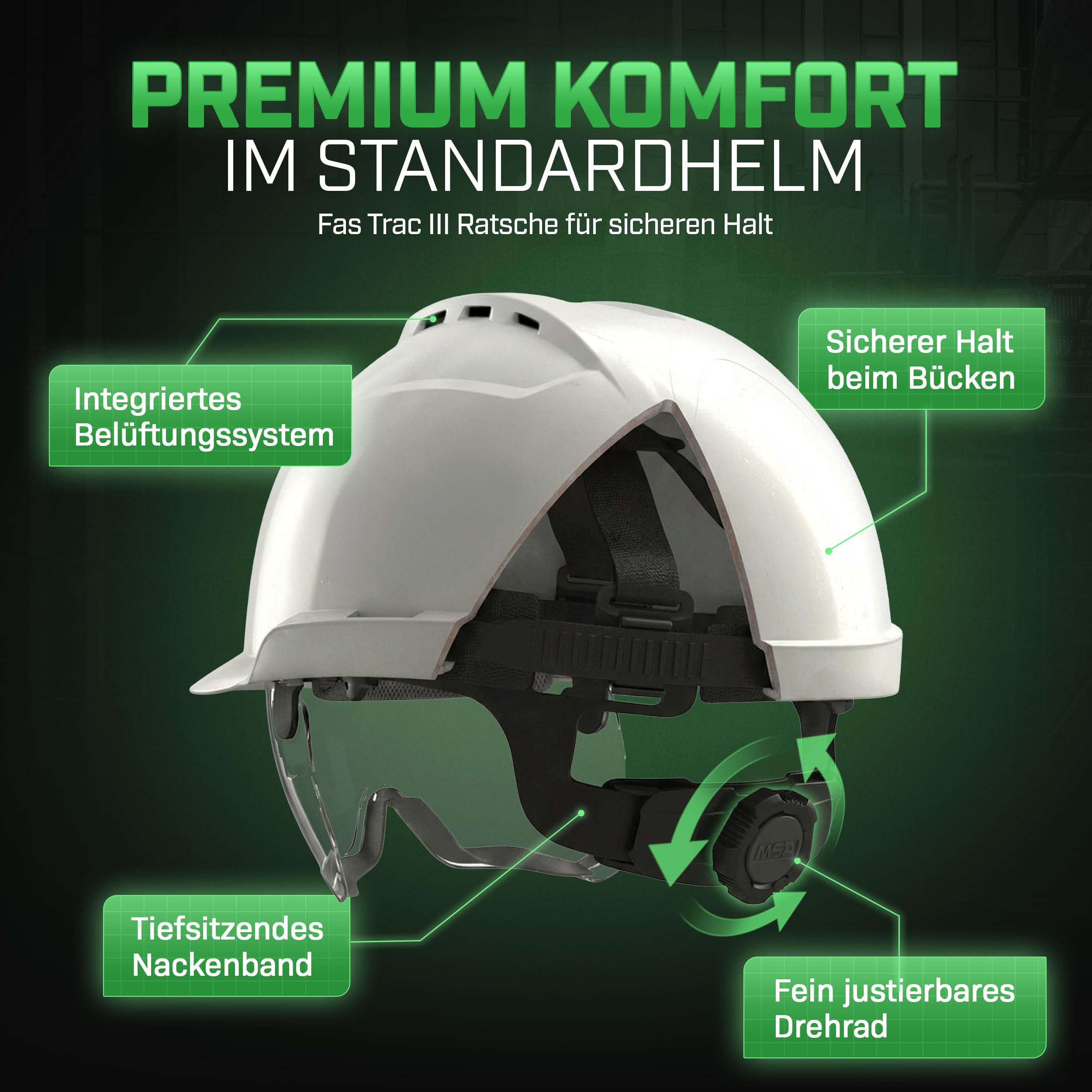 MSA V-Gard 930 - Casco protettivo con ventilazione e visiera per cantieri e industriali, a norma DIN EN 397 per il lavoro