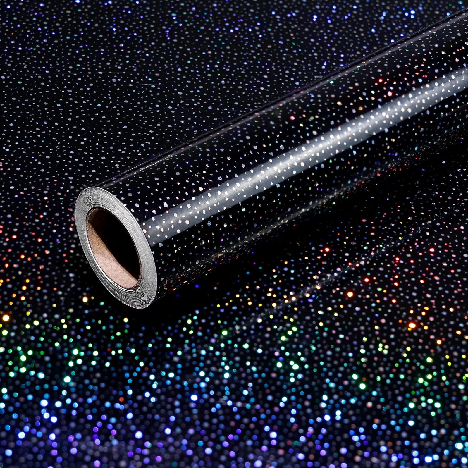 wishFIRE Peel and Stick Wallpaper 40cmx500cm Black Textured Chunky Glitter Wallpaper Contact Paper Waterproof and Removable Livingroom Bedroom Kitchen Cabinet