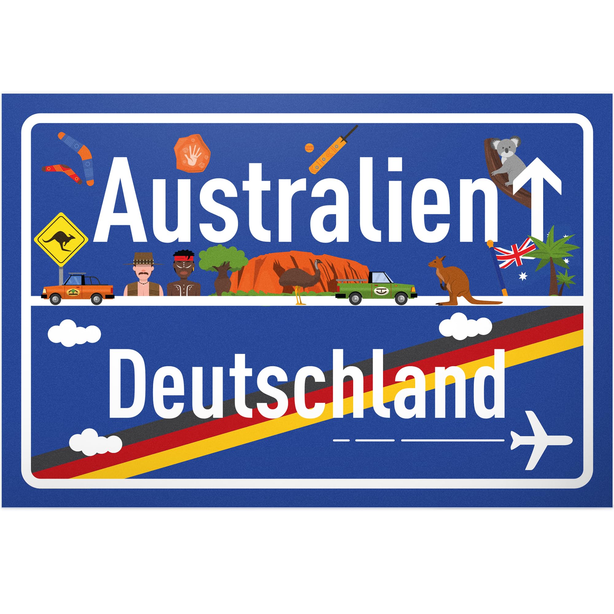 DankeDir! Australien Deutschland Ortsschild - Kunststoff Schild 30 x 20 cm - Geschenk Idee Gutschein Reise Urlaub Reisegutschein Männer & Frauen Geldgeschenk Abschiedskarte Geschenkidee Deko Karte