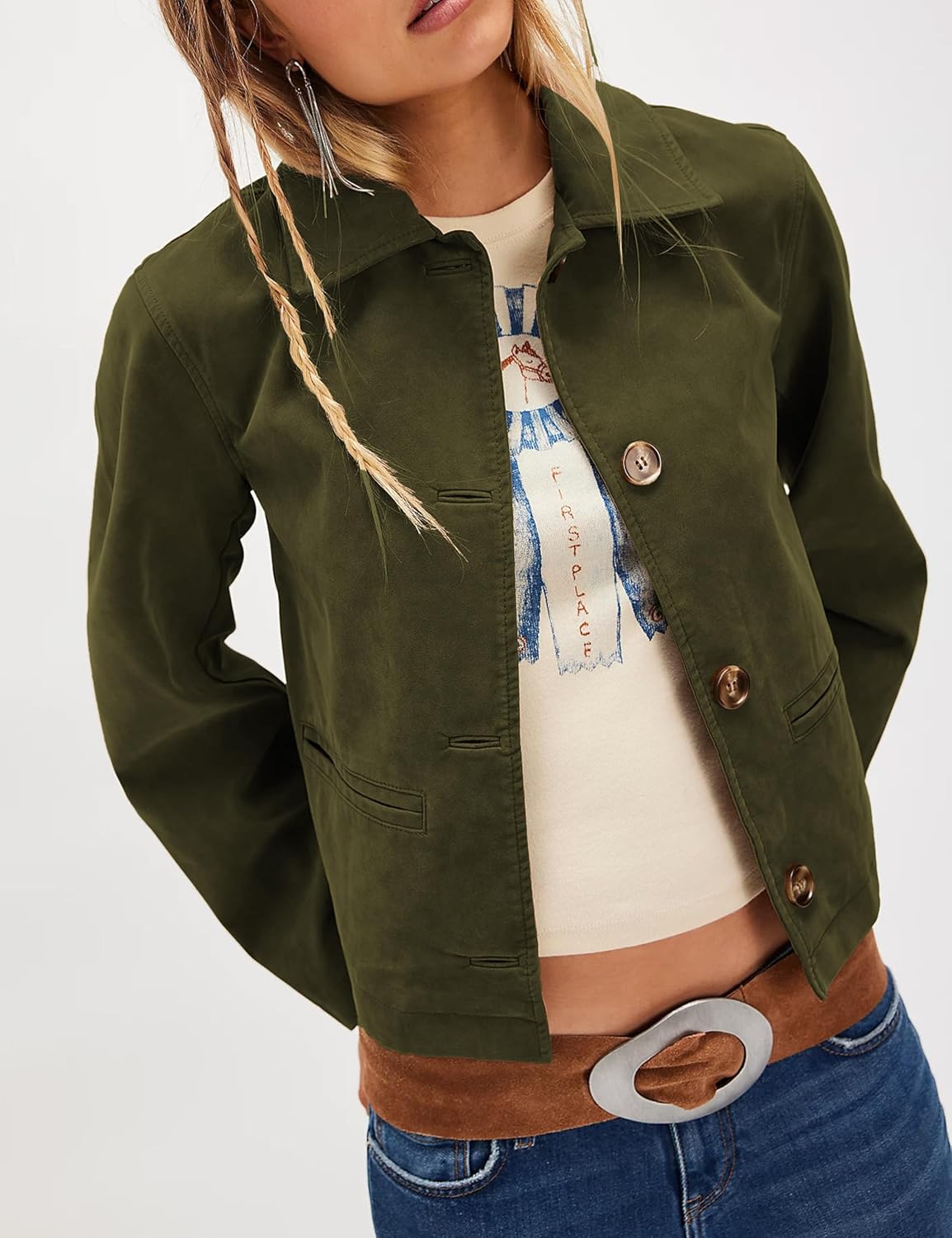 Women's Faux Suede Cropped Jacket with Lapel Soft Short Casual Blazer for Fall Winter Vintage Button Down Coat - Image 4