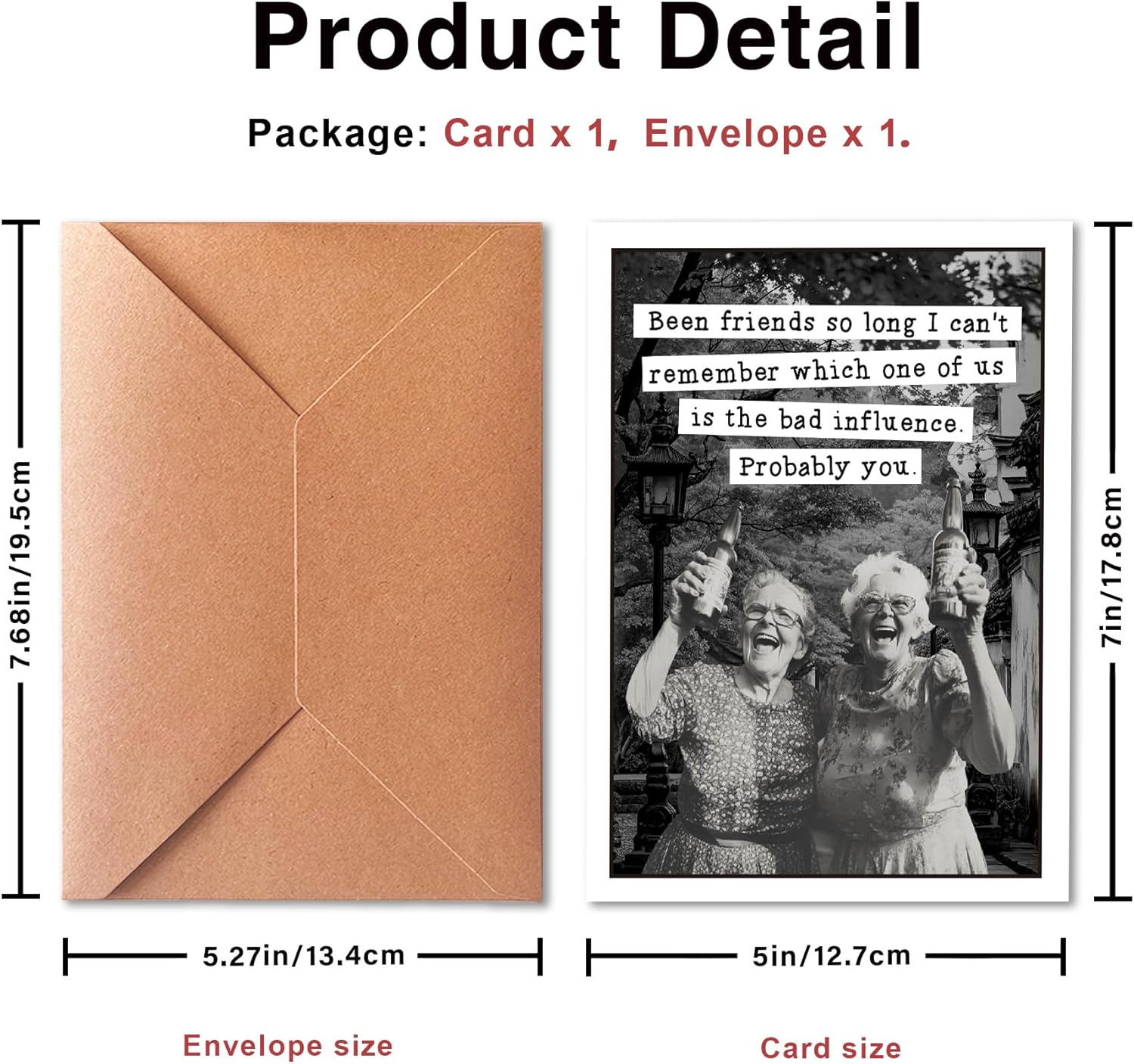 Funny Birthday Card for Best Friend Female - Bad Influence Drinking Humor - Hilarious Vintage Photo Greeting Card for BFF, Sister, Long Time Friend - 400GSM Heavy Stock with Envelope - Image 2