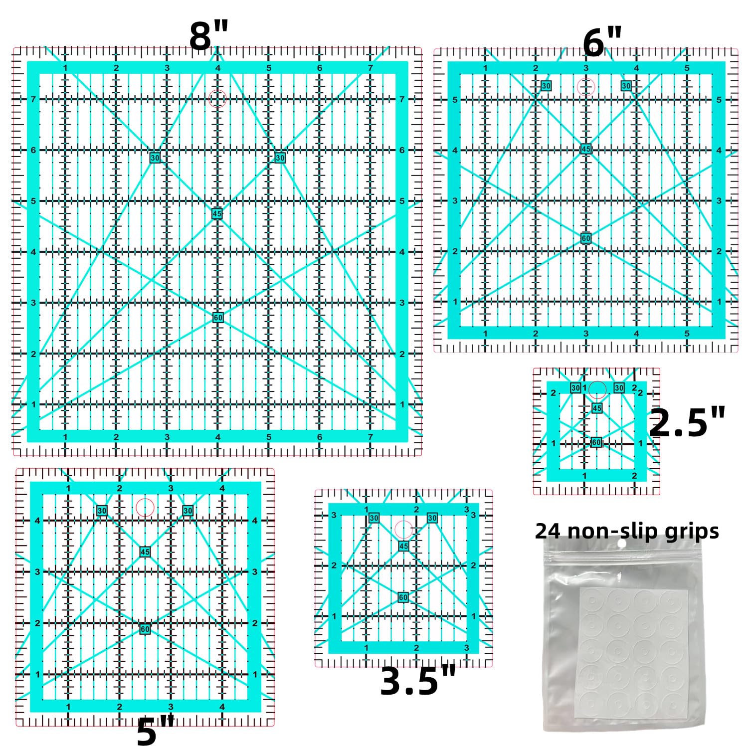 Quilting Rulers,Quilting Templates Square Ruler (2.5",3.5", 5", 6",8")
