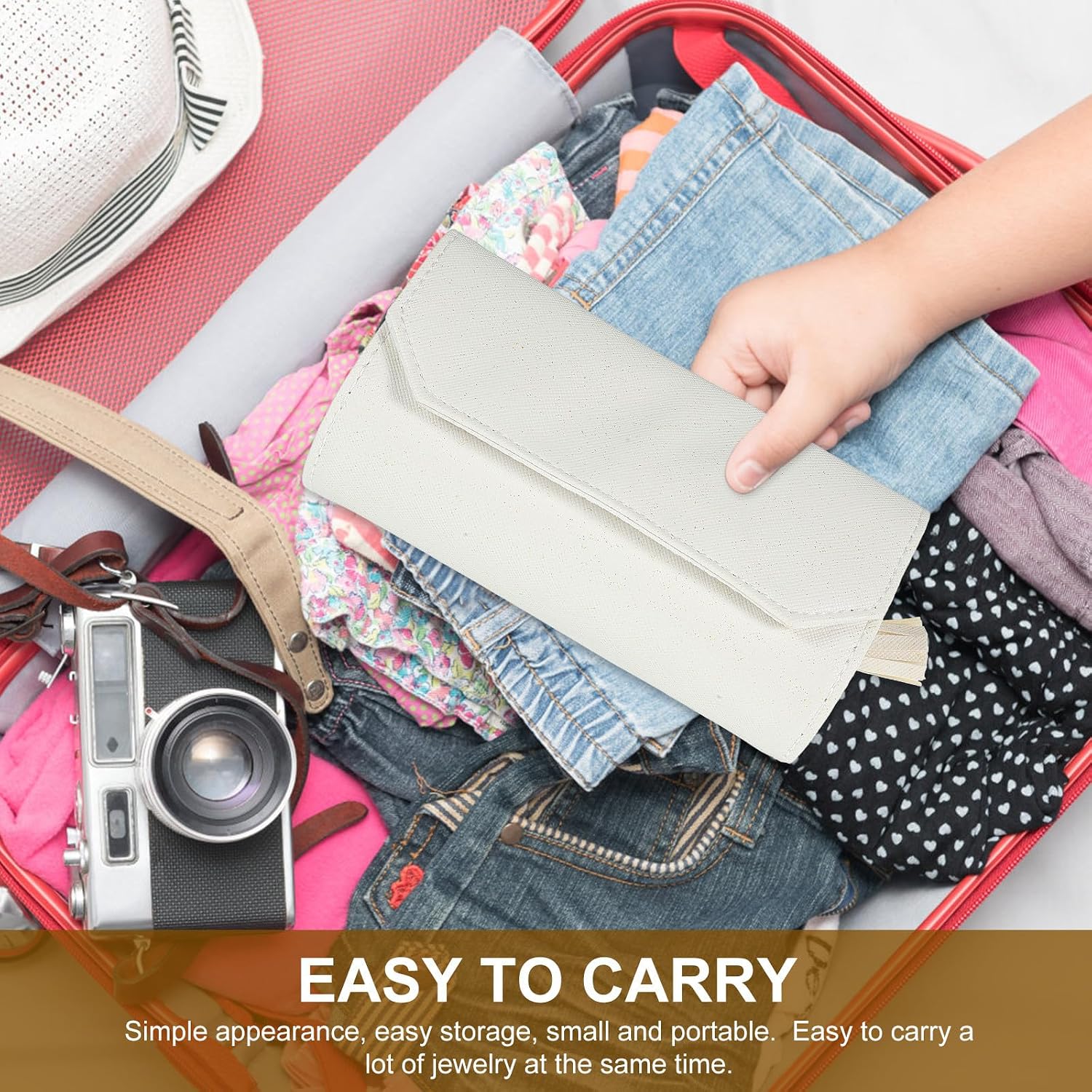 Abaodam Jewelry Organizer Roll Travel Storage Bag for Necklaces White image 5